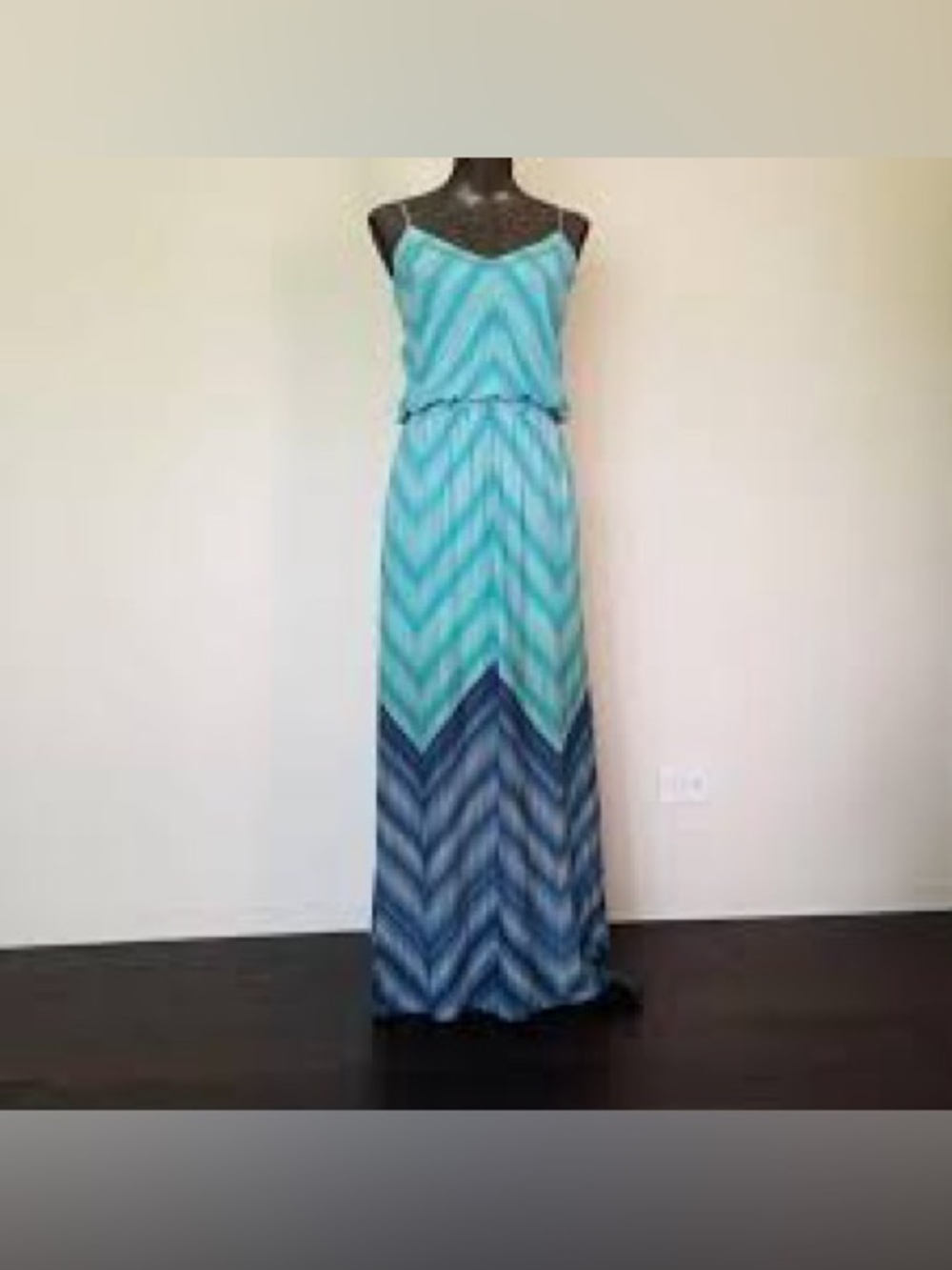 Vince Camuto Sleeveless Ombre Chevron Maxi Dress in Teal and Navy